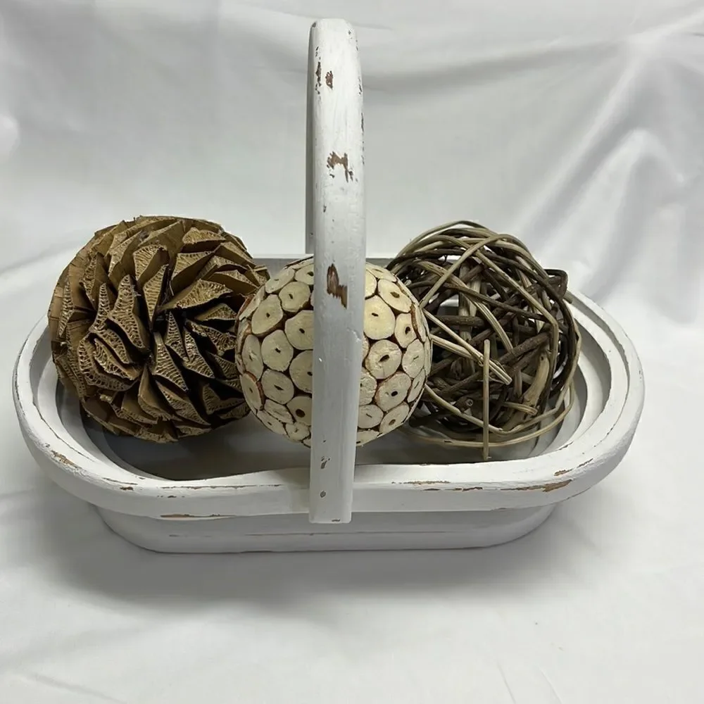 Oval Shaped Upcycled Alabaster Oak Wood  Decor Basket Bowl Organizer